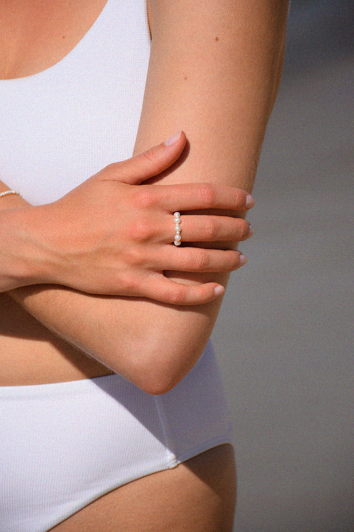 Establon | Bague perles blanches