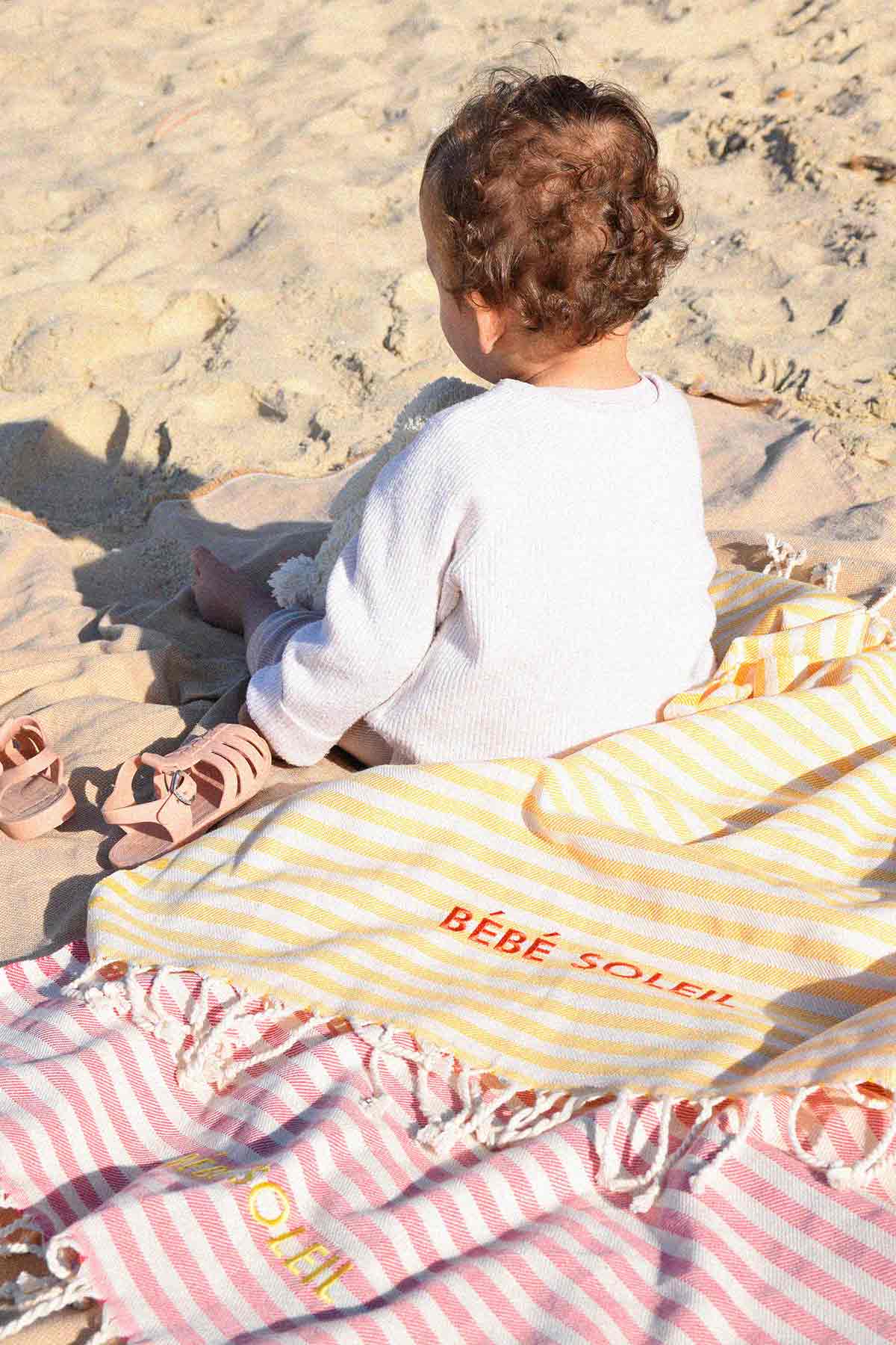 Mini Fouta Bébé Soleil | Rose et blanc